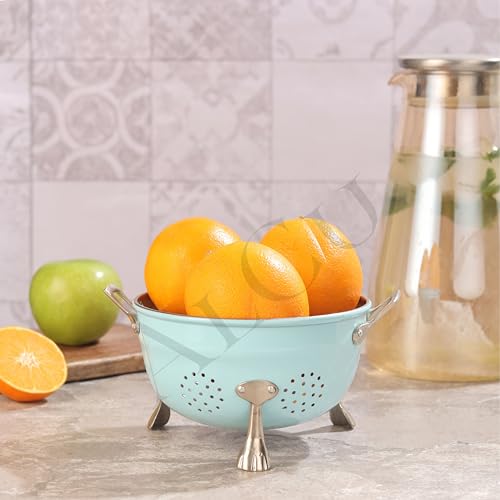 ALCU Colander Strainer with Strong Handle, Multipurpose Powder Coated Stainless Steel (204) Colander Strainer for Kitchen, Drain Basket for Fruits, Vegetables, Rice, Grain Washing Bowl (Blue) - Image 3
