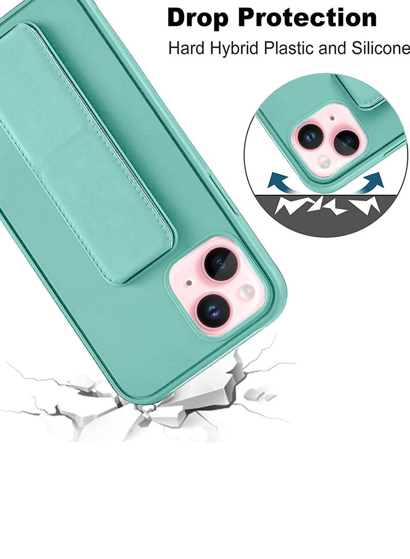 Wtech Hand Grip Foldable Magnetic Kickstand Wrist Strap Finger Grip With Built-In Iron Case Cover For Apple iPhone 15 2023 Sea Green - Image 5