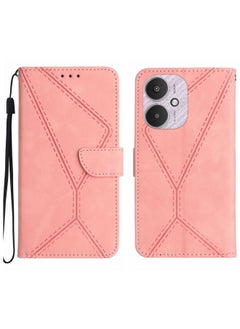HuHa Case Cover For Xiaomi Redmi 13C 5G Stitching Embossed Leather Phone Case Pink 