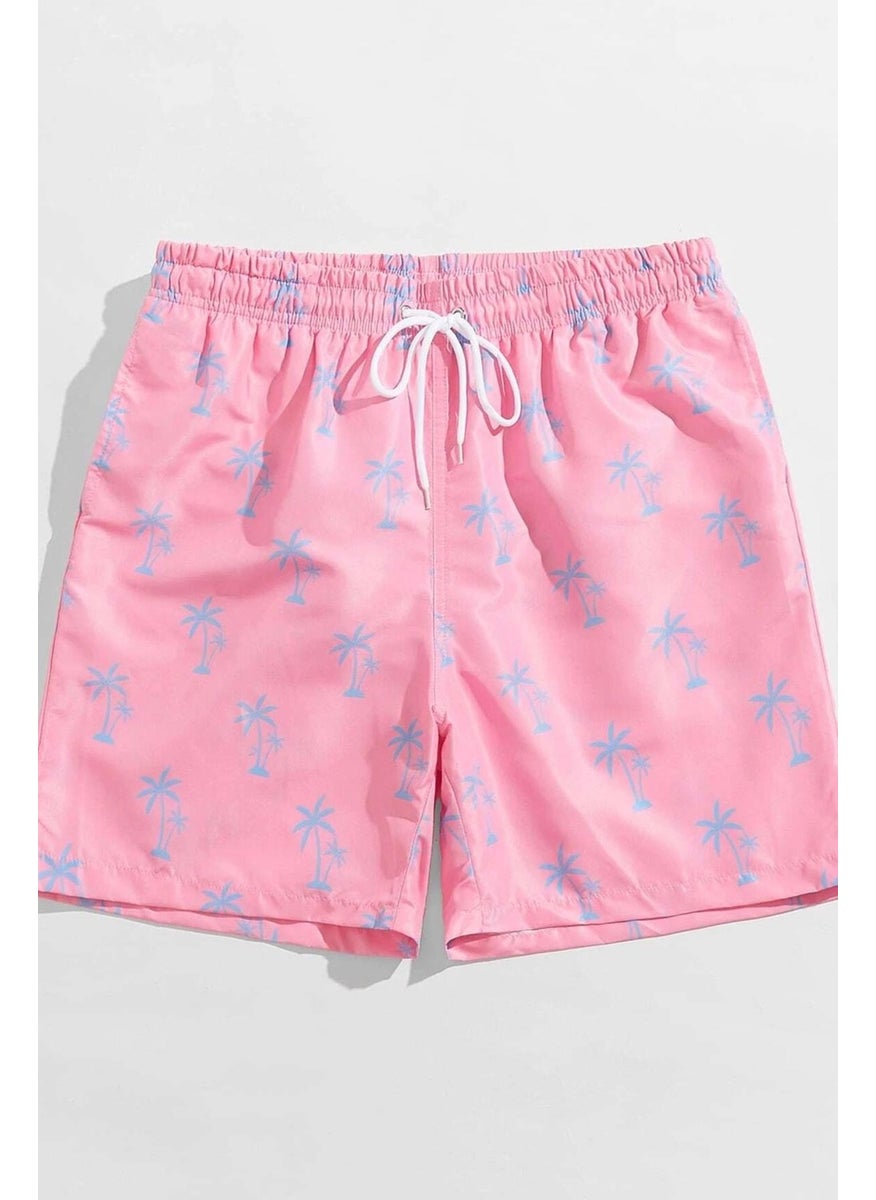 Angelsin Men's Basic Standard Size Stylish Palm Printed Swimsuit with Pocket Swim Shorts  - Image 3