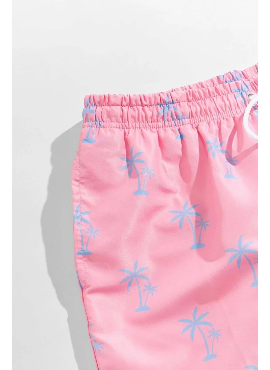 انجلسين Men's Basic Standard Size Stylish Palm Printed Swimsuit with Pocket Swim Shorts