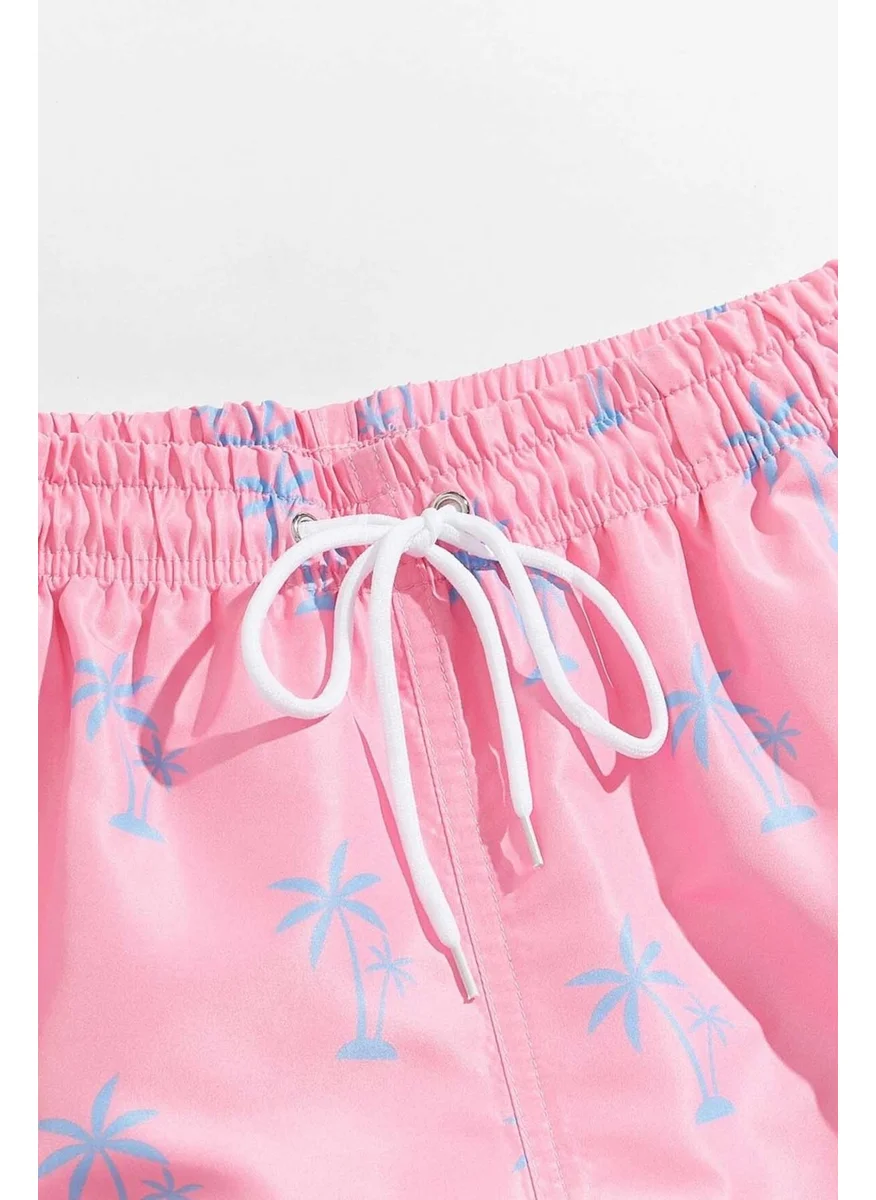 انجلسين Men's Basic Standard Size Stylish Palm Printed Swimsuit with Pocket Swim Shorts