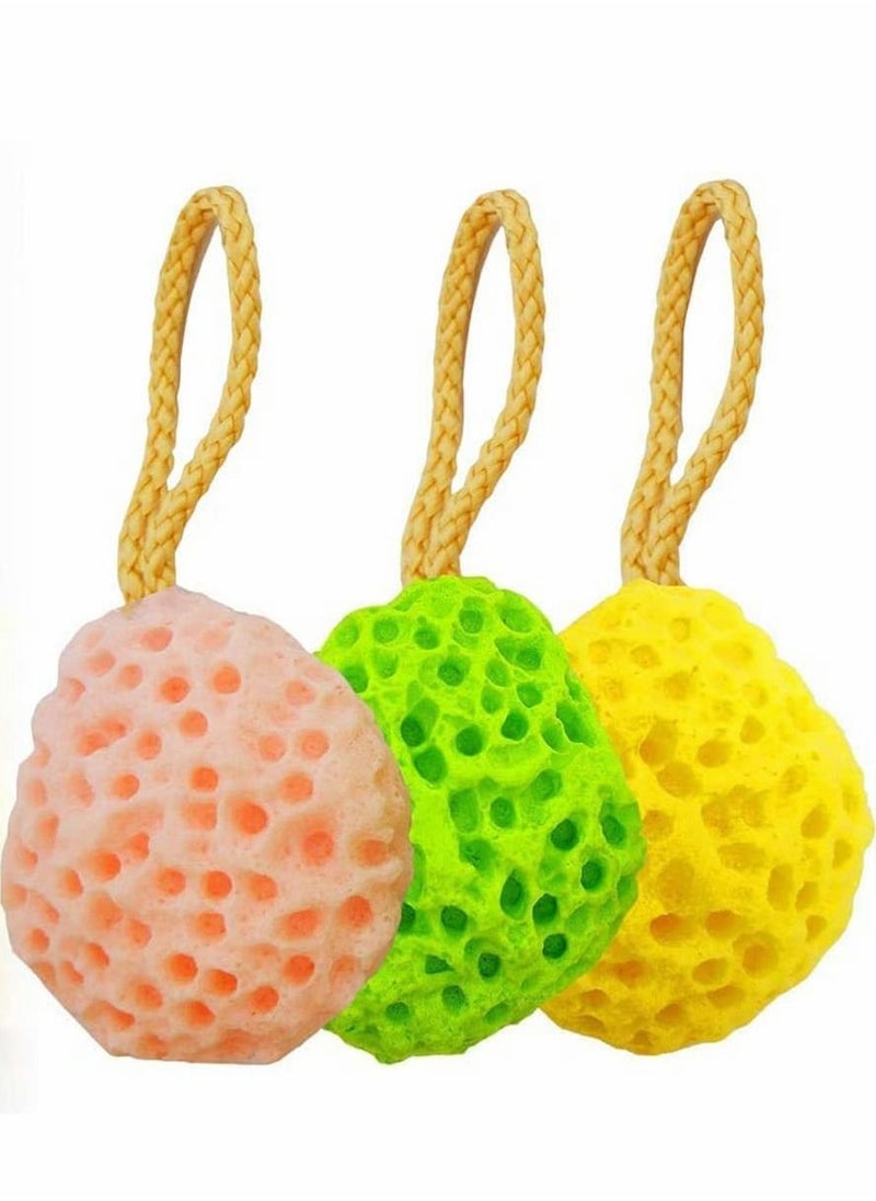 NIBEMINENT Bath Sponge, 3 Pcs Sponge Shower Puffs Soft Body Colorful Honeycomb Sea Sponges for Babies Women Men Bathroom Supplies  - Image 1