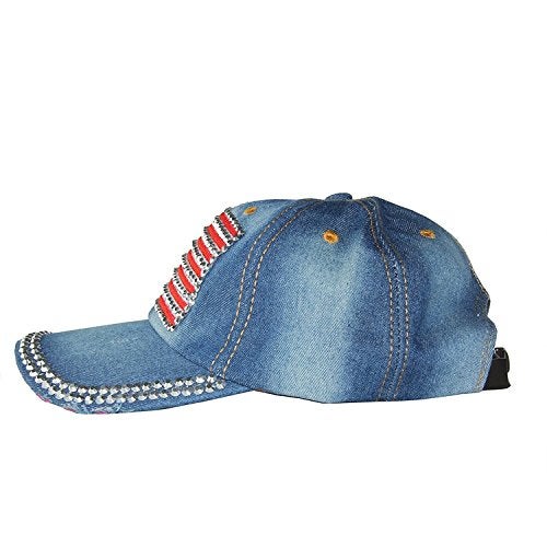 AISHNE Women American Flag Rhinestone Jeans Denim Baseball Adjustable Hat Blue - Image 3