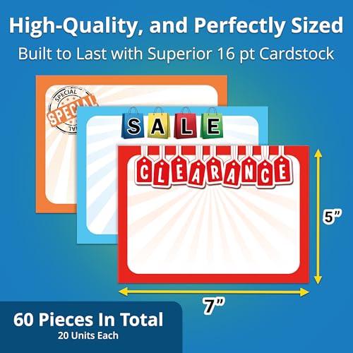 Retail Genius Sale Sign Bulk Variety 60 Pack. Durable 5x7 Price Tags Promote Business At Yard, Estate and Garage Sales. Special Display Card Supplies For Pawn Shops, Flea Markets and Clearance Stores - Image 4