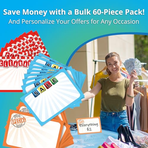 Retail Genius Sale Sign Bulk Variety 60 Pack. Durable 5x7 Price Tags Promote Business At Yard, Estate and Garage Sales. Special Display Card Supplies For Pawn Shops, Flea Markets and Clearance Stores - Image 3