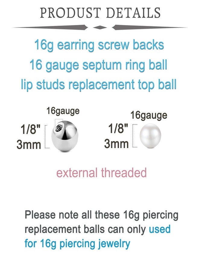 QWALIT كرات بديلة من الفولاذ المقاوم للصدأ عيار 16 من QWALIT لأقراط الشفاه، وأقراط لابريت، وحلقات الحاجز الأنفي، كرات بلاستيكية ملولبة خارجياً، من 3 مم إلى 8 مم - Image 2