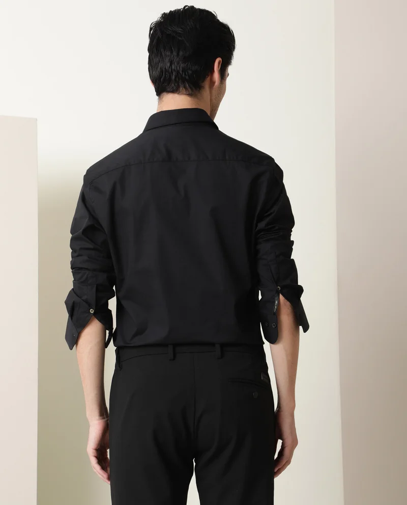 Rare Rabbit Rare Rabbit Men's I Love U Black Cotton Fabric Embroidered Full Sleeves Shirt