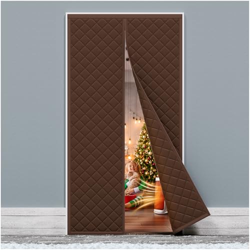HADOR Magnetic Thermal Insulated Door Curtain Fit Door Size 36" x 80", Quilted Oxford Fabric Thicken Cotton Fill, Winter Cover Keep Cold Draft Out, Blanket Insulation for Front Patio Doors Brown - Image 1