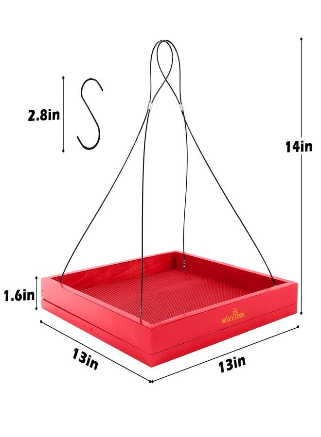 MIXXIDEA Bird Feeder Hanging Tray, Seed Tray Wooden Platform Hummingbird Feeder Hanging Tray Mesh Seed Platform for Garden Yard Outside Decoration Attracting for Wild Birds (Red-1pk) - Image 3