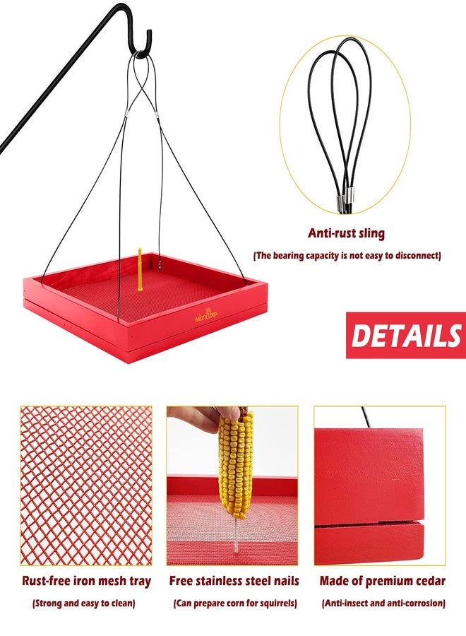 MIXXIDEA Bird Feeder Hanging Tray, Seed Tray Wooden Platform Hummingbird Feeder Hanging Tray Mesh Seed Platform for Garden Yard Outside Decoration Attracting for Wild Birds (Red-1pk) - Image 4