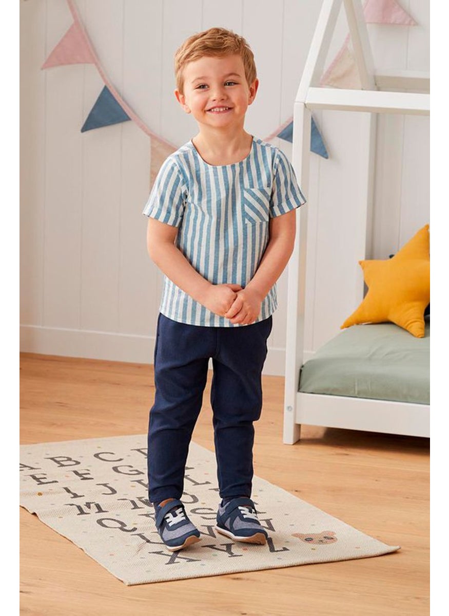 Tchibo Toddler Boys Stripe Short Sleeve Shirt, Blue and White  - Image 1