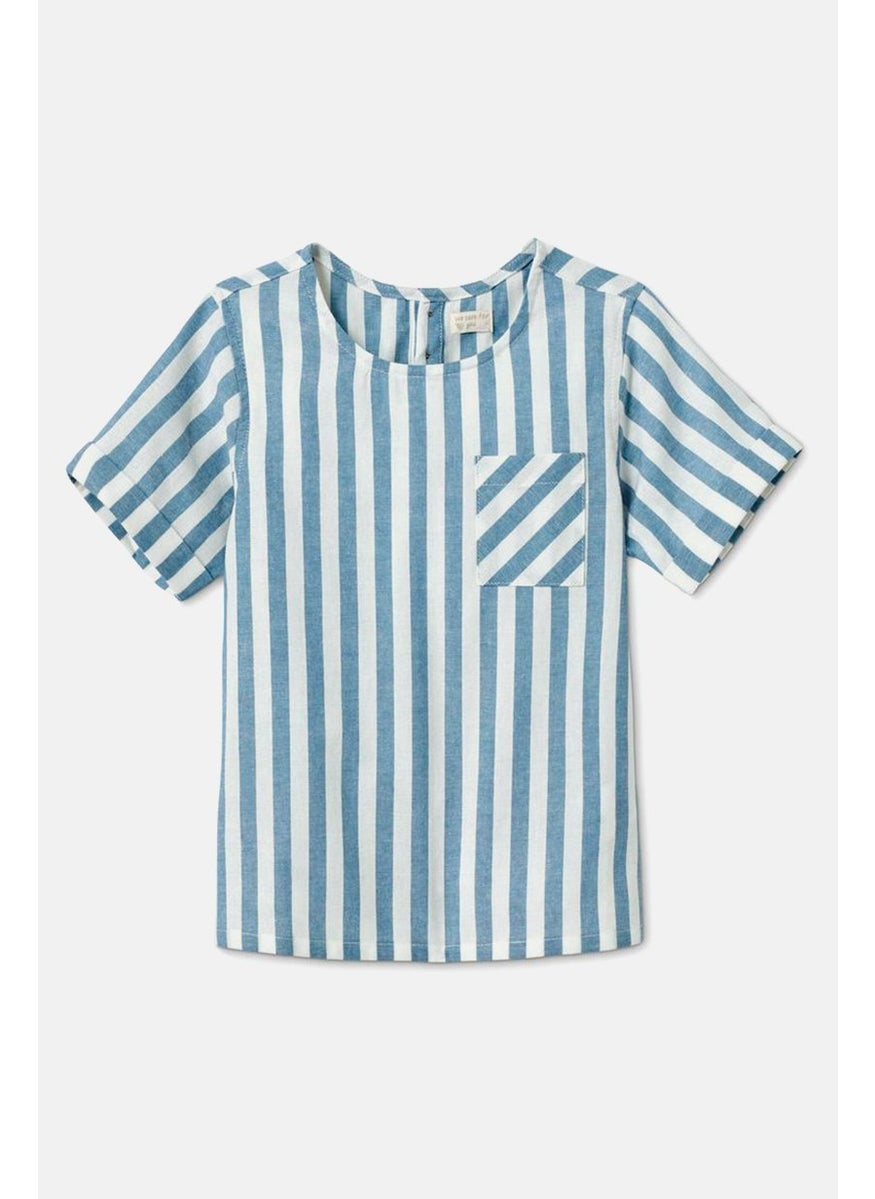 Tchibo Toddler Boys Stripe Short Sleeve Shirt, Blue and White  - Image 2