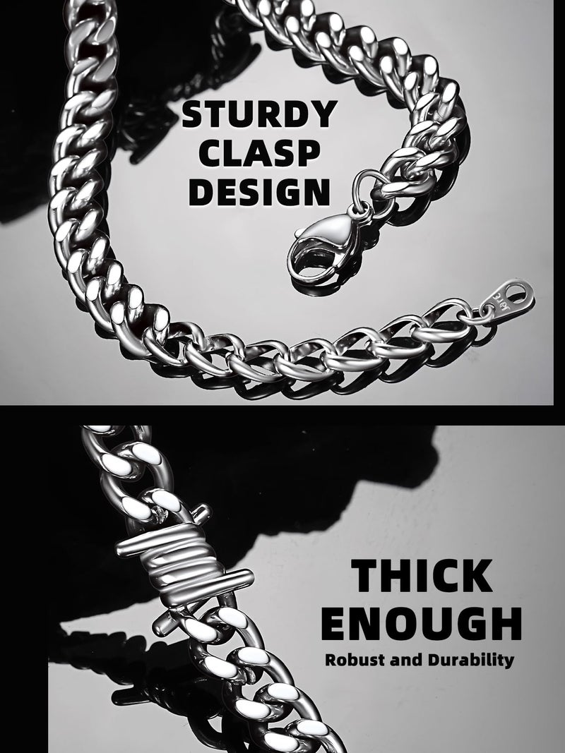 Bestyle Barbed Wire Necklace 9mm 16 Inch Silver Chain Mens Choker Necklace Punk Gothic Cuban Link Barbwire Chain Stainless Steel Necklaces Jewelry - Image 4