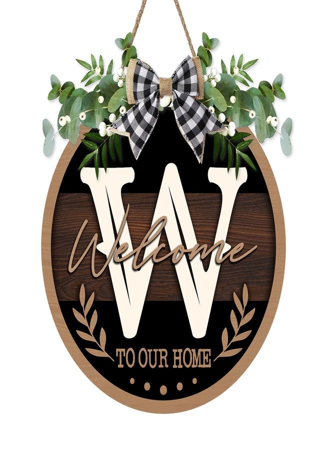 Bolisom Monogram Letter W Front Door Sign, Welcome to Our Home Family Last Name Initial Wooden Hanger Decor Housewarming Wedding Gifts, Farmhouse Rustic Wreath Indoor Wall Hanging Decoration with Bow - Image 1