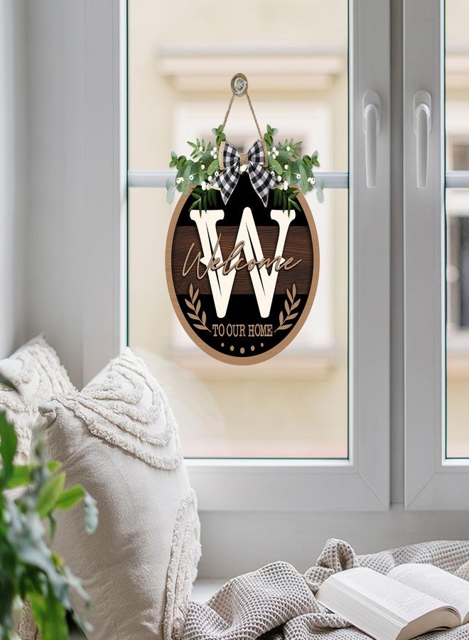 Bolisom Monogram Letter W Front Door Sign, Welcome to Our Home Family Last Name Initial Wooden Hanger Decor Housewarming Wedding Gifts, Farmhouse Rustic Wreath Indoor Wall Hanging Decoration with Bow - Image 5
