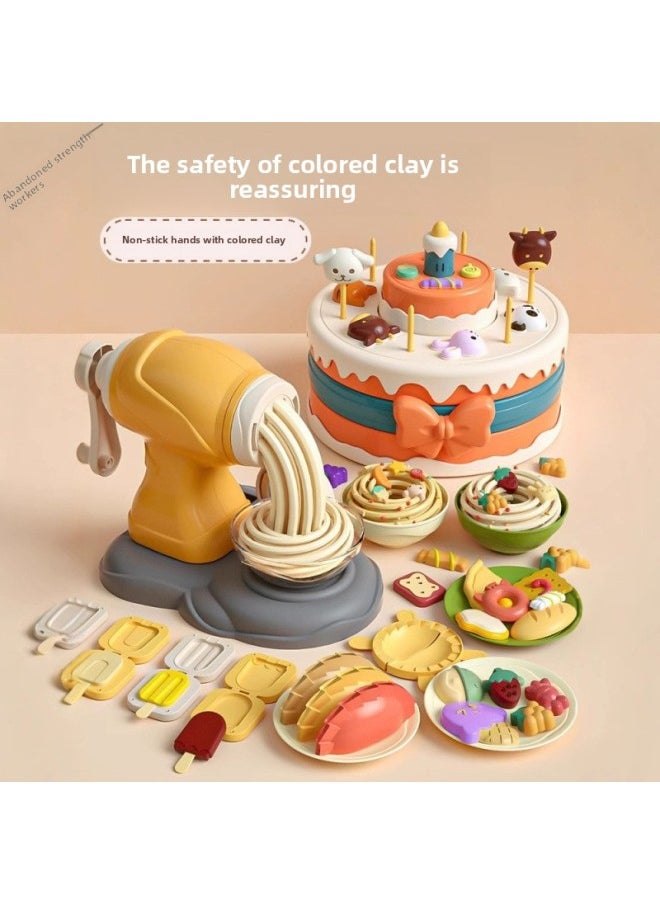 Generic - Children's Girls Men Go To The Birthday Kitchen To Play House Cooking Toys Baby One Year Old-Color:[noodle Maker + Ice Cream Maker + Cake Maker + Dumplings + Ice Cream] Comes With 18 Pieces Of Colored Clay - Image 1