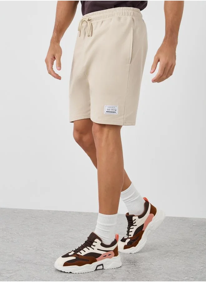 ستايلي Styli Badge Detail Regular Fit Terry Shorts