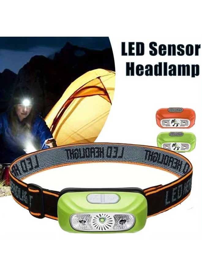 USB Rechargeable LED Green Headlamp Motion Sensor Auto On Off Emergency Light - Image 2