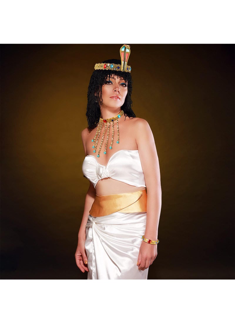 Sweet seven Halloween Egyptian Costume Accessories Set - Cobra Headpiece, Beaded Tassel Necklace, Crystal Bracelet - Women's & Girls' Dress-up  - Image 3