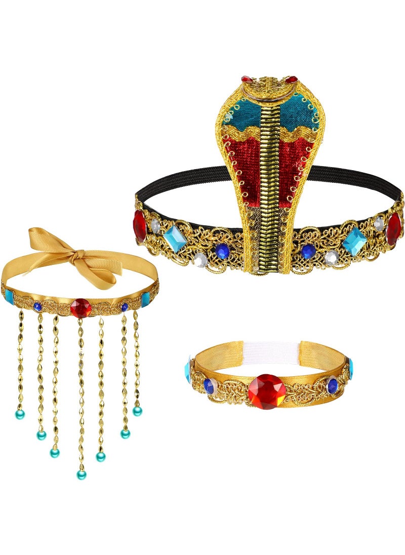 Sweet seven Halloween Egyptian Costume Accessories Set - Cobra Headpiece, Beaded Tassel Necklace, Crystal Bracelet - Women's & Girls' Dress-up  - Image 4