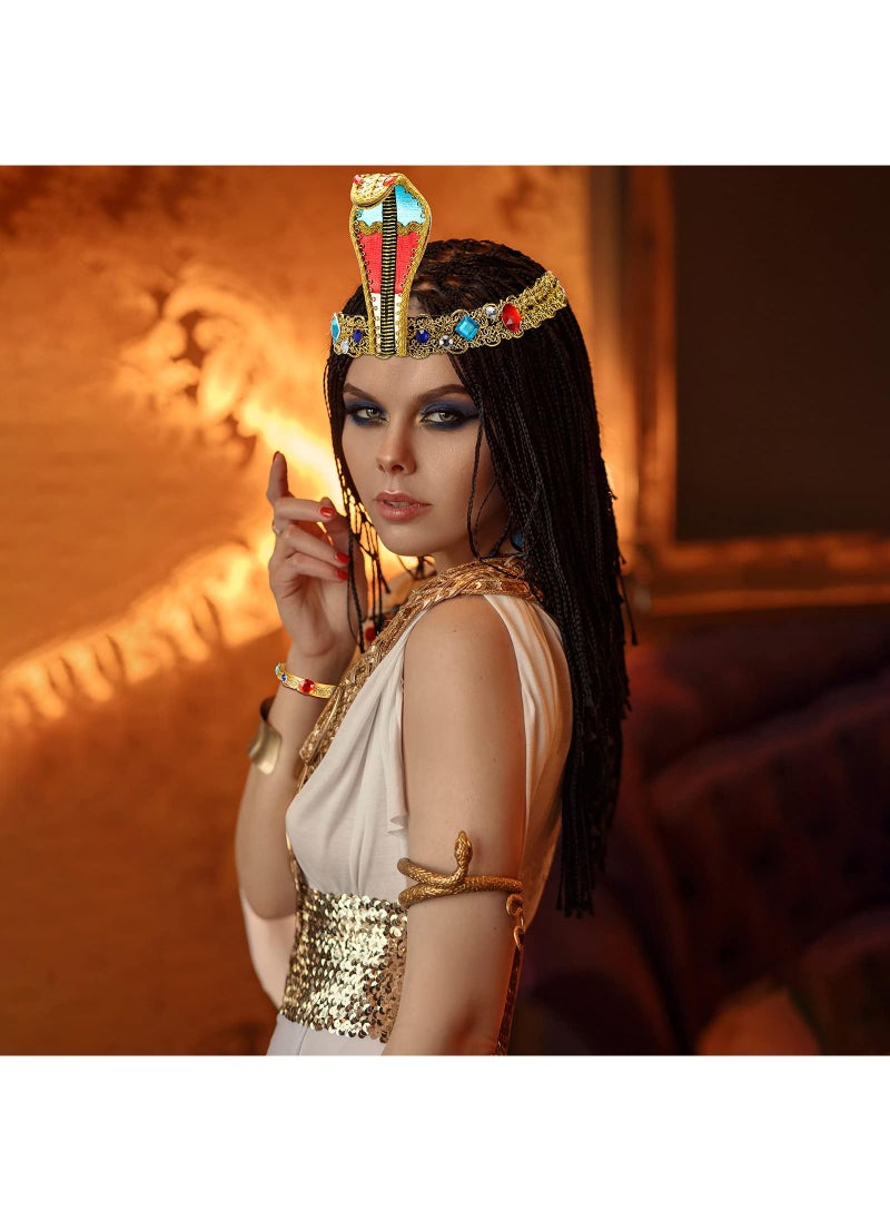 Sweet seven Halloween Egyptian Costume Accessories Set - Cobra Headpiece, Beaded Tassel Necklace, Crystal Bracelet - Women's & Girls' Dress-up  - Image 1