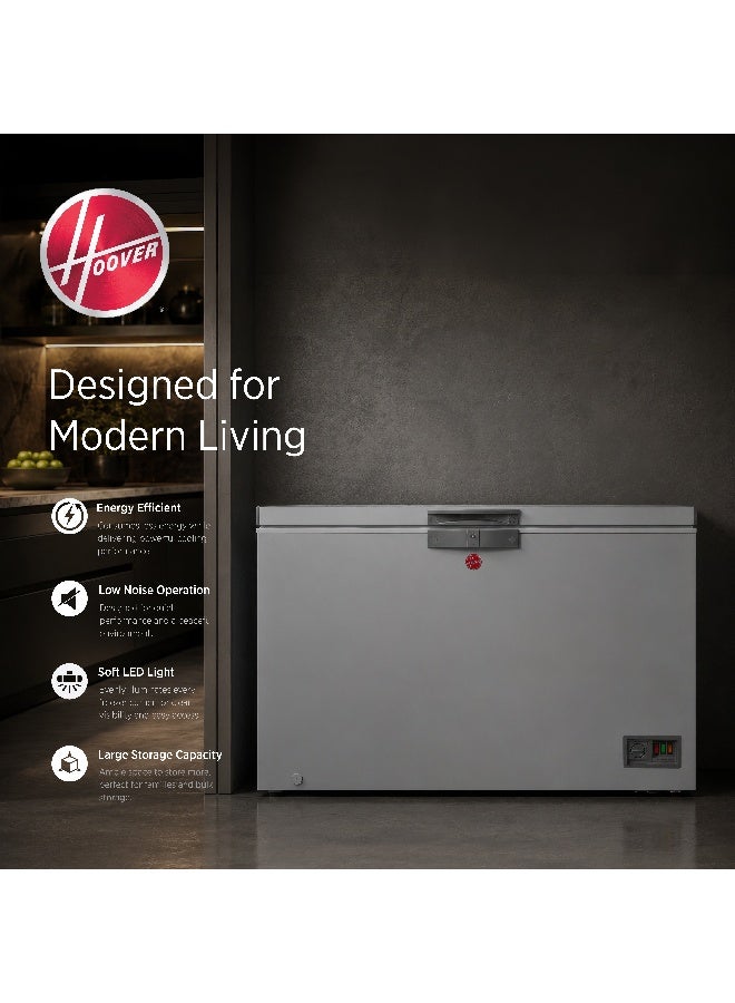 HOOVER 393L Gross Capacity - Single Door Low Frost Chest Freezer, High Energy Efficiency Cooling System, Adjustable Temperature, Silent Operation, Grey Finish, 1 Year Warranty – HCF-K393-GR 393 L 2400 W HCF-K393-GR Grey - Image 3