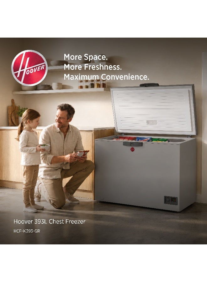HOOVER 393L Gross Capacity - Single Door Low Frost Chest Freezer, High Energy Efficiency Cooling System, Adjustable Temperature, Silent Operation, Grey Finish, 1 Year Warranty – HCF-K393-GR 393 L 2400 W HCF-K393-GR Grey - Image 2