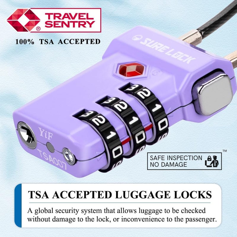 SURE LOCK TSA Approved 3-Digit Combination Luggage Locks – Open Alert Indicator, Re-settable Code with Zinc Alloy Body, Easy-Read Dials for Suitcase, Backpack, Gym Locker & Toolbox (Multiple Colors) - Image 2