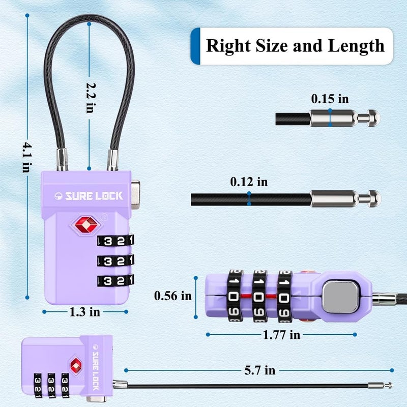 SURE LOCK TSA Approved 3-Digit Combination Luggage Locks – Open Alert Indicator, Re-settable Code with Zinc Alloy Body, Easy-Read Dials for Suitcase, Backpack, Gym Locker & Toolbox (Multiple Colors) - Image 5