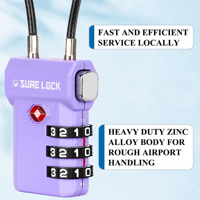 SURE LOCK TSA Approved 3-Digit Combination Luggage Locks – Open Alert Indicator, Re-settable Code with Zinc Alloy Body, Easy-Read Dials for Suitcase, Backpack, Gym Locker & Toolbox (Multiple Colors) - Image 1