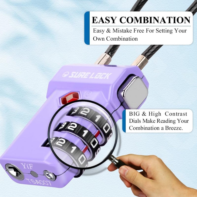 SURE LOCK TSA Approved 3-Digit Combination Luggage Locks – Open Alert Indicator, Re-settable Code with Zinc Alloy Body, Easy-Read Dials for Suitcase, Backpack, Gym Locker & Toolbox (Multiple Colors) - Image 3