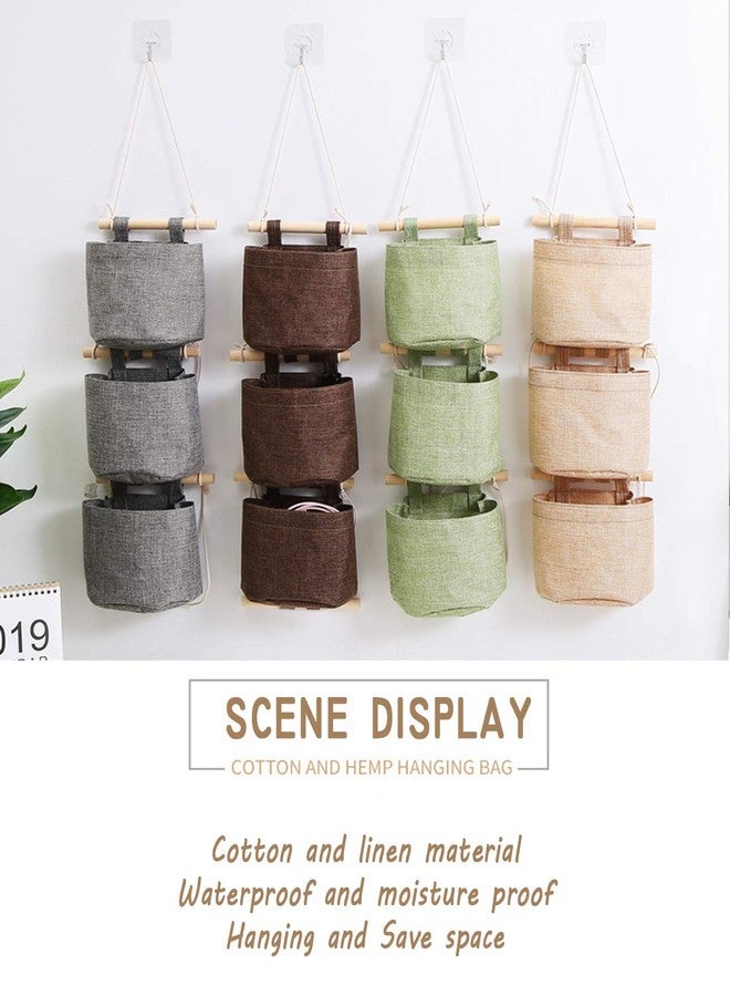 AARAINBOW 1 Pack Mini Cotton Linen Fabric Closet Detachable Foldable Washable Hanging Storage Bag with 3 Pockets Over The Wall Door Organizer for Room Bathroom (Khaki) - Image 4