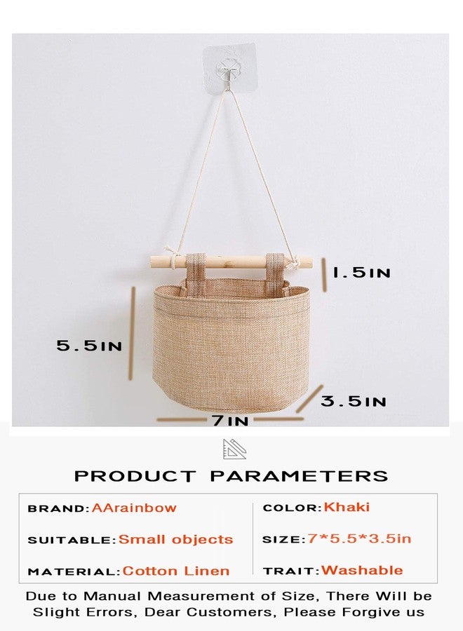 AARAINBOW 1 Pack Mini Cotton Linen Fabric Closet Detachable Foldable Washable Hanging Storage Bag with 3 Pockets Over The Wall Door Organizer for Room Bathroom (Khaki) - Image 2