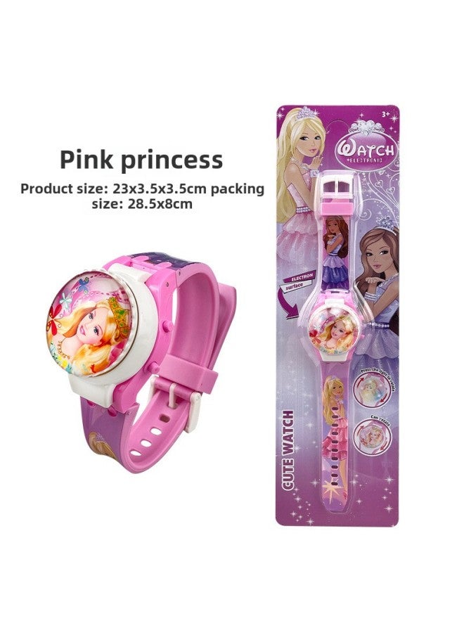 Exquisite Cartoon Sanrio Rotating Glass Cover Flip Top Watch Can Rotate And Decompress Kidsren's Digital Watch-Color:807  Pink Princess - Image 1