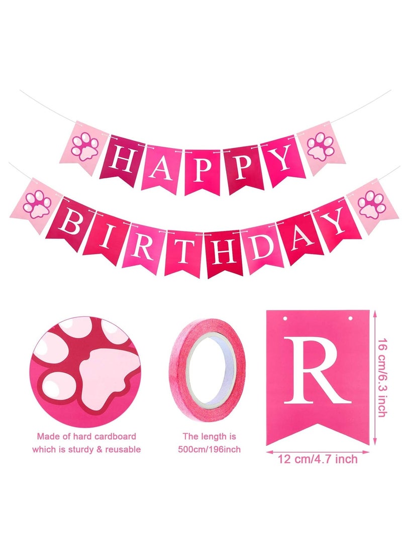 Dog Birthday Bandana Hat Set, Dog Birthday Hat Bandana Scarf Shining Dog Bow Tie Collar Dog Happy Birthday Banner and 10 Piece 12 Inch Paw Print Balloon with Tape for Dog Pet (Pink) - Image 4