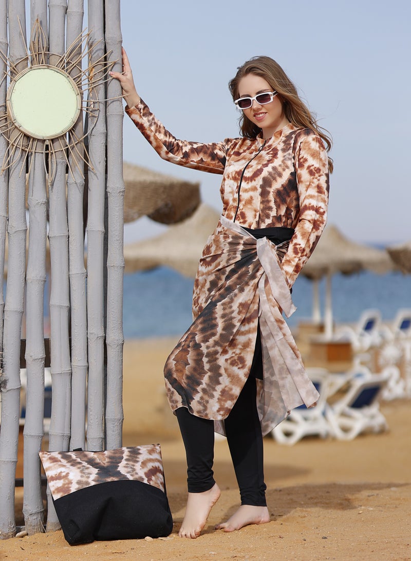 DAMAS COLLECTION 5-Piece Modest Burkini Set for Women – Full Coverage Water-Repellent Swimwear – Includes Skirt, Swim Cap, Hip Wrap and Tote Bag – Sun Protection Swimwear  - Image 3