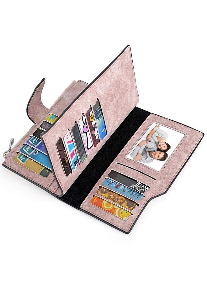 يو تي أوه محفظة Rfid للنساء من الجلد غير اللامع وحامل بطاقات منظم ومحفظة عملات معدنية بسحاب مع قفل كبس باللون الوردي - Image 4