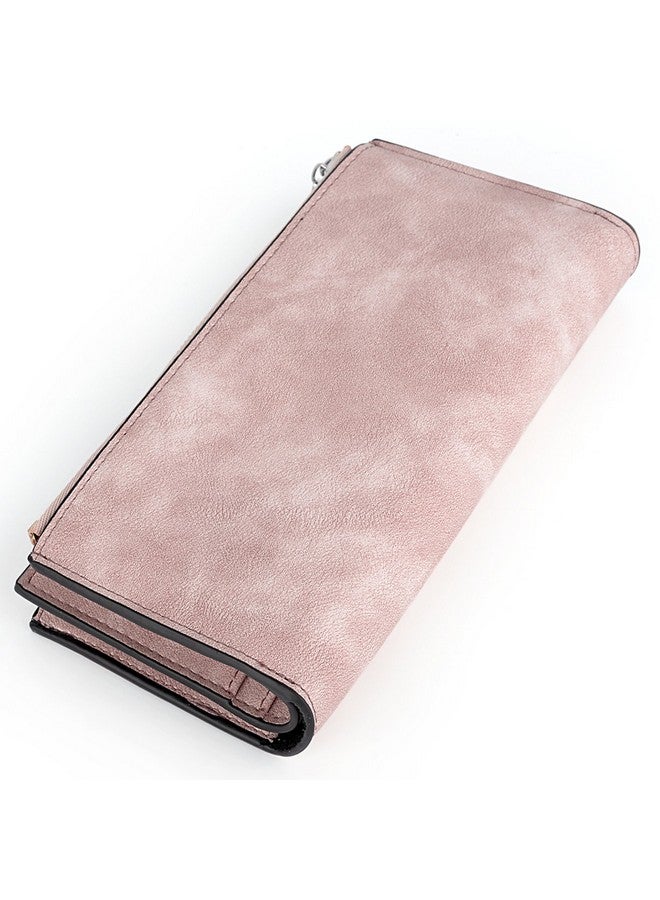 يو تي أوه محفظة Rfid للنساء من الجلد غير اللامع وحامل بطاقات منظم ومحفظة عملات معدنية بسحاب مع قفل كبس باللون الوردي - Image 5