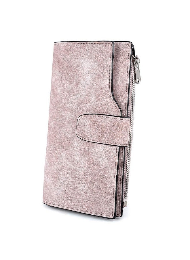 يو تي أوه محفظة Rfid للنساء من الجلد غير اللامع وحامل بطاقات منظم ومحفظة عملات معدنية بسحاب مع قفل كبس باللون الوردي - Image 1