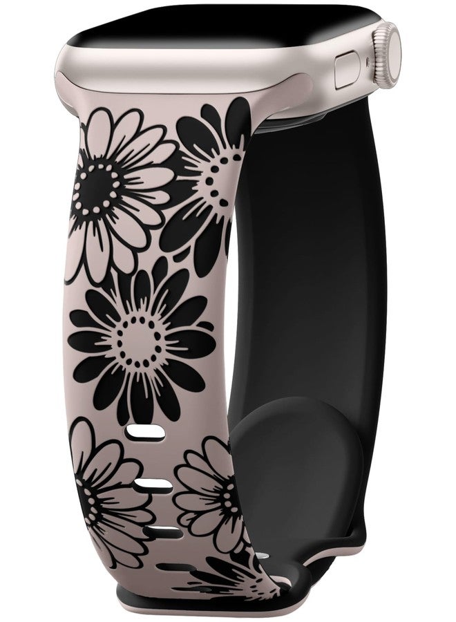 داجين سوار DaQin مزين بنقوش زهور، متوافق مع ساعات Apple Watch النسائية بمقاسات 40 مم، 41 مم، و38 مم. سوار رياضي من السيليكون الناعم بنقشة زهور لطيفة، متوافق مع ساعات Apple Watch Series 9، 8، 7، 6، 5، 4، 3، 2، 1، وSE. متوفر باللونين البيج والأسود. - Image 1