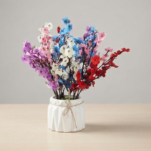 Dekorly Artificial Lavender Plant in White Pot, 18cm – Realistic Faux Flower Arrangement for Home & Office Décor (Set of 1) (1, Baby Breath) - Image 1