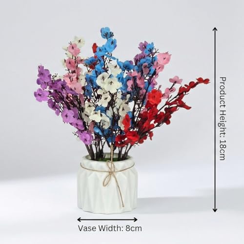 Dekorly Artificial Lavender Plant in White Pot, 18cm – Realistic Faux Flower Arrangement for Home & Office Décor (Set of 1) (1, Baby Breath) - Image 4
