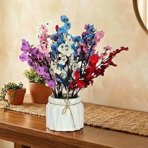 Dekorly Artificial Lavender Plant in White Pot, 18cm – Realistic Faux Flower Arrangement for Home & Office Décor (Set of 1) (1, Baby Breath) - Image 5