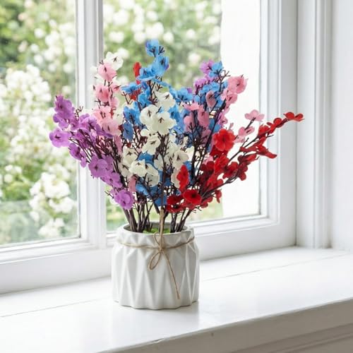 Dekorly Artificial Lavender Plant in White Pot, 18cm – Realistic Faux Flower Arrangement for Home & Office Décor (Set of 1) (1, Baby Breath) - Image 3