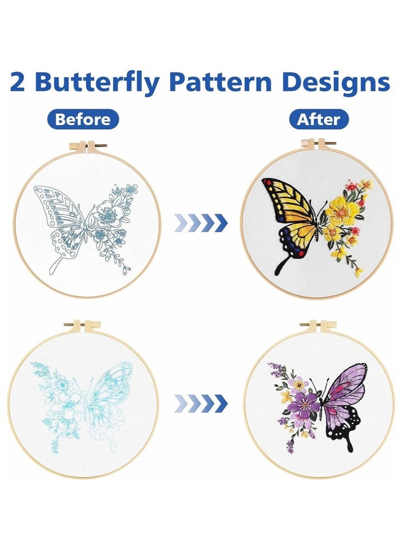 Generic 2 PCS Embroidery Kit for Beginners - Cross Stitch DIY Craft Set, Embroidery Accessories & Hoop Included, Hand Embroidery Kit for Adults Stitching Sewing Kit Gift | Butterfly Patterns  - Image 2