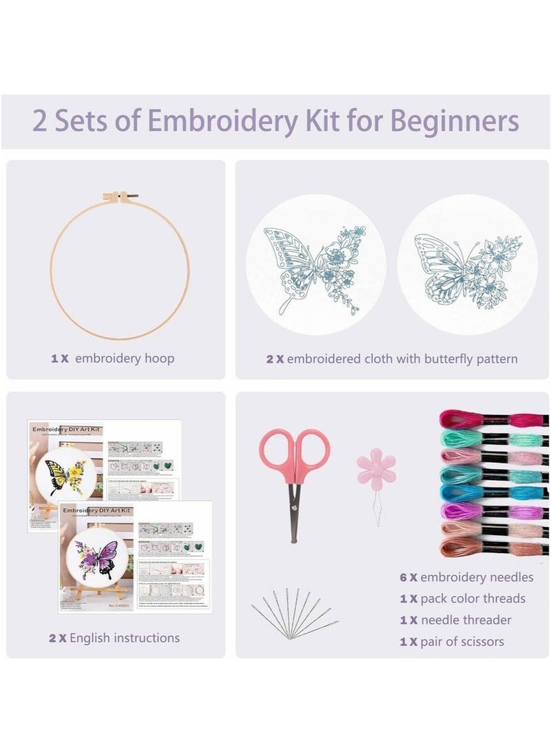 Generic 2 PCS Embroidery Kit for Beginners - Cross Stitch DIY Craft Set, Embroidery Accessories & Hoop Included, Hand Embroidery Kit for Adults Stitching Sewing Kit Gift | Butterfly Patterns  - Image 3