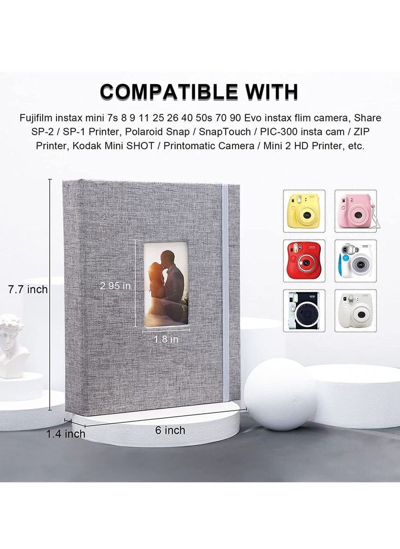 Y&D - Mini for Polaroid Photo Album Book 208 Pocket 2x3 Inch Pictures Fujifilm Instax 7s 8 9 11 25 26 40 50s 90 Evo Z2300 Instant Camera, Snap (Grey) - Image 1