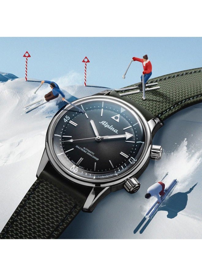 Alpina ساعة الغوص التراثية للرجال Seastrong 300 سويسرية الصنع، 3 عقارب، تاريخ، أوتوماتيكية، احتياطي طاقة 38 ساعة، ستانلس ستيل، كريستال ياقوتي، 42 مم، مقاومة للماء حتى 300 متر، حزام أخضر - Image 2