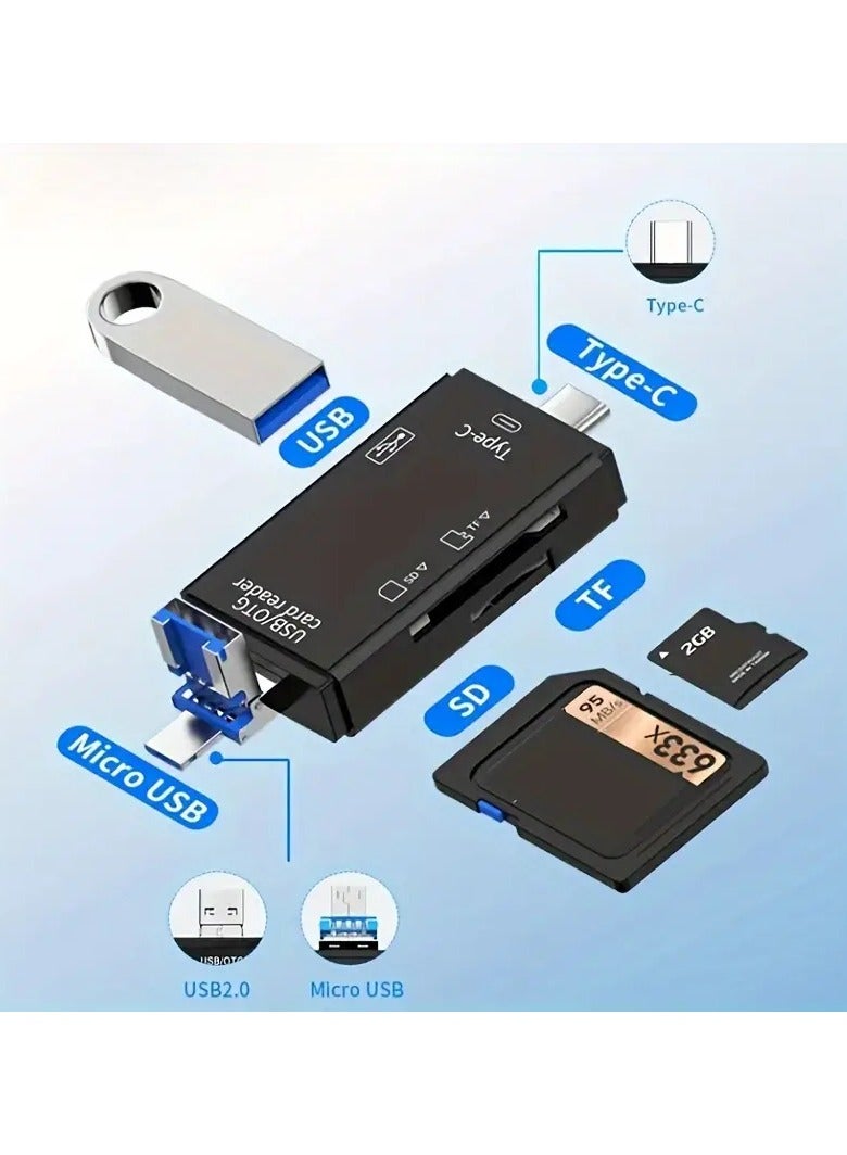 6-In-1 USB C Multi Card Reader, SD Card Reader USB C Card Reader USB 2.0 TF/Mini SD Memory Card Reader Type C OTG Flash Drive Card Reader Adapter